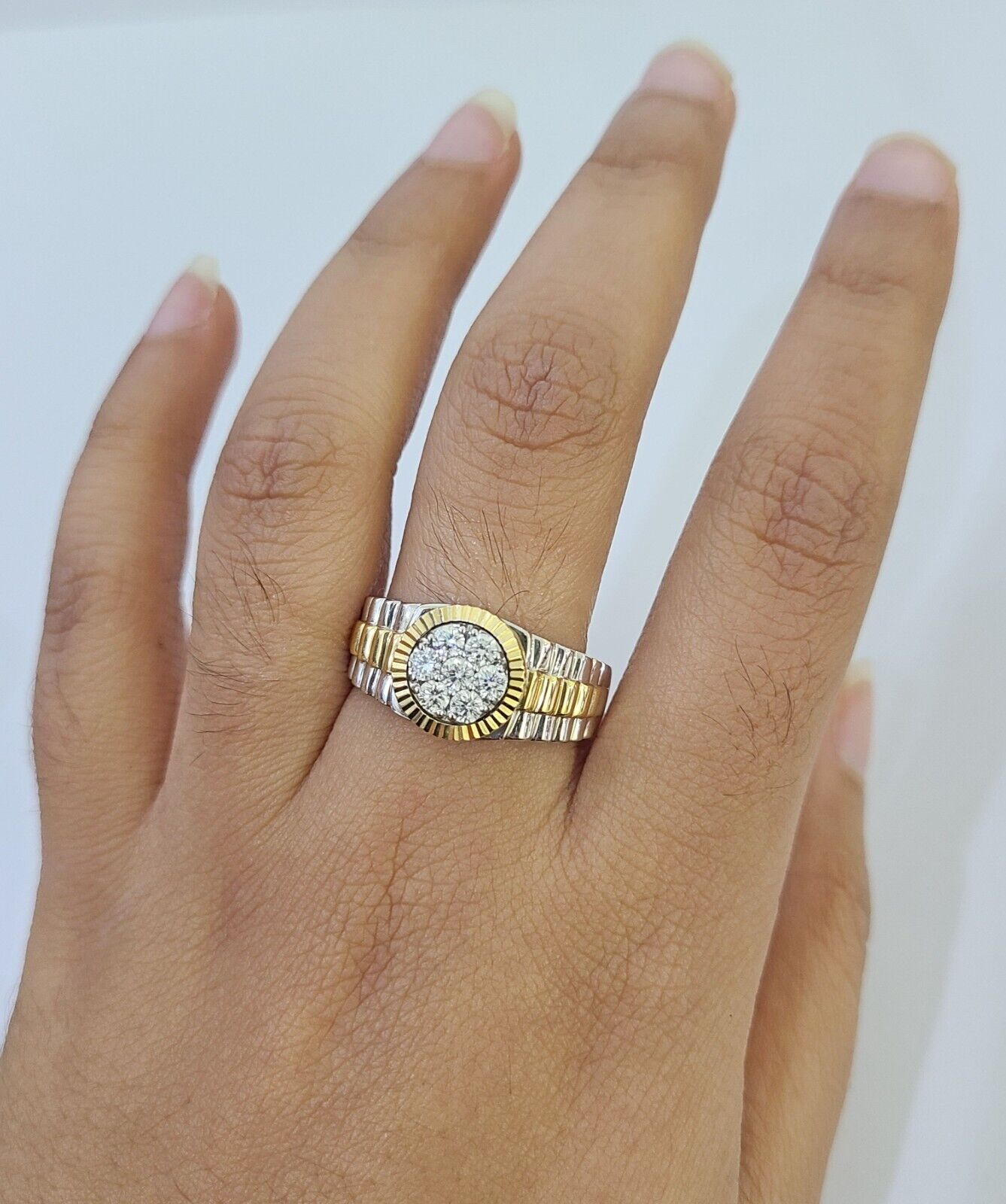 14k White Yellow Gold Diamond Mens Ring Band Wedding Genuine Natural Real - GoldenlinQ